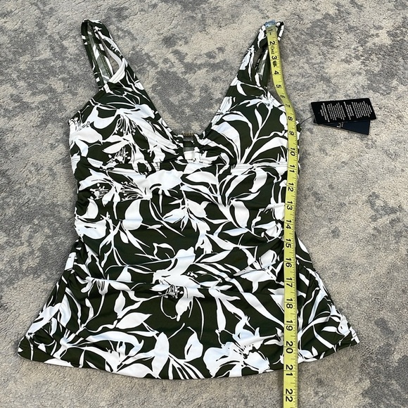 NWT Lauren Ralph Lauren Floral Shirred Ring Front Tankini Top Swim Green Sz 6 - Picture 12 of 14